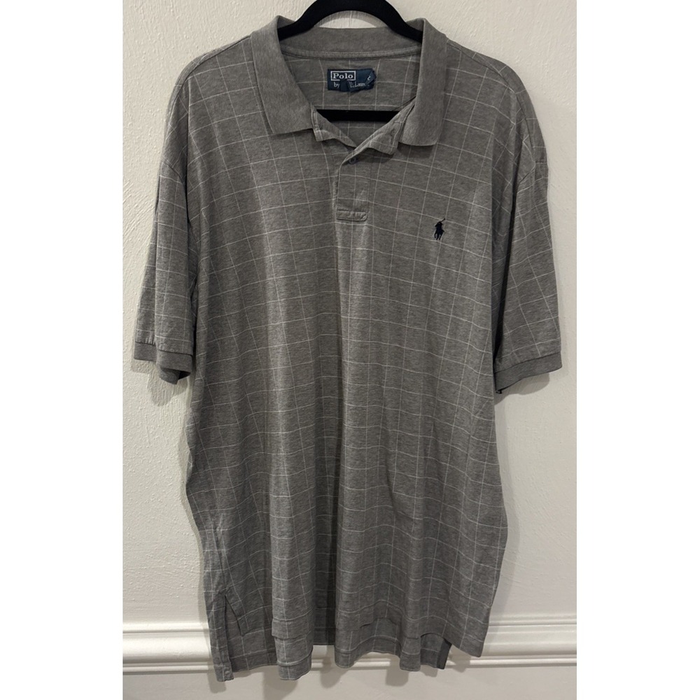 Polo Ralph Lauren Shirt Mens XXL Gray Windowpane Polo Short Sleeve